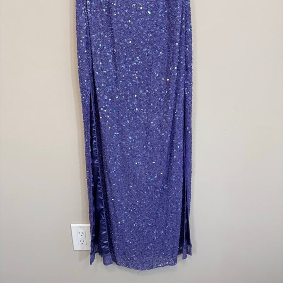 Vintage Scala Evening Gown L Purple Silk Sequin Beaded Gala Party Cocktail Prom - Picture 11 of 12
